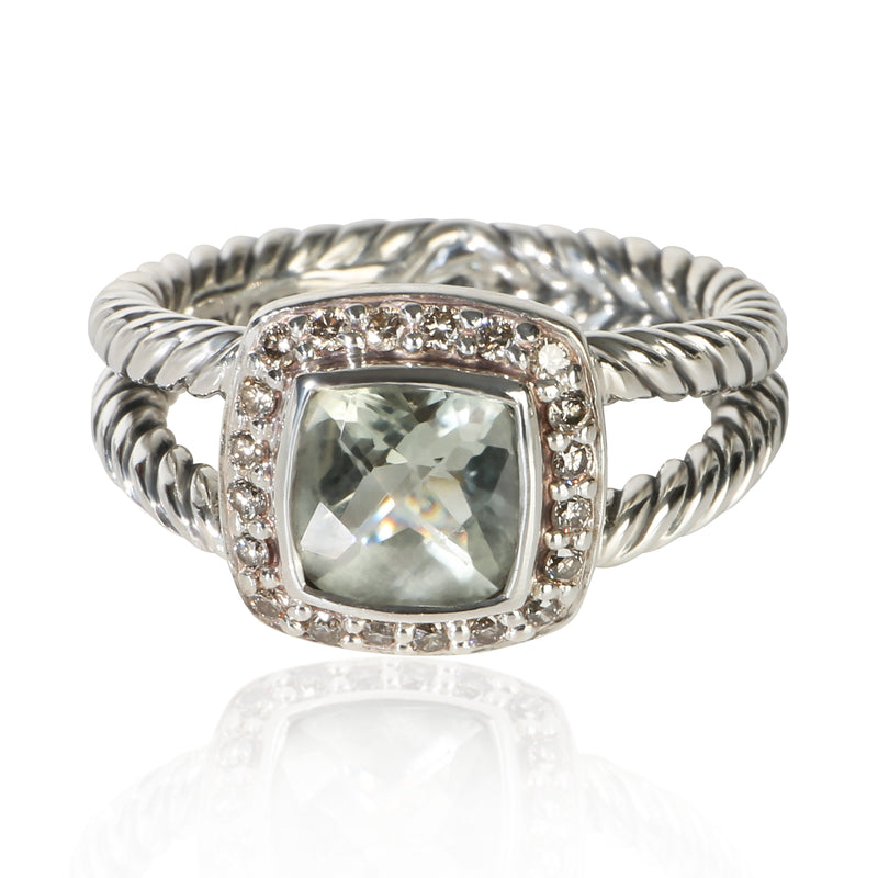 David Yurman Sterling Silver Prasiolite and Diamond Petite Albion Ring fv