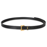 Saint Laurent Men's Black Lambskin Cassandre Thin Belt 95/38 id