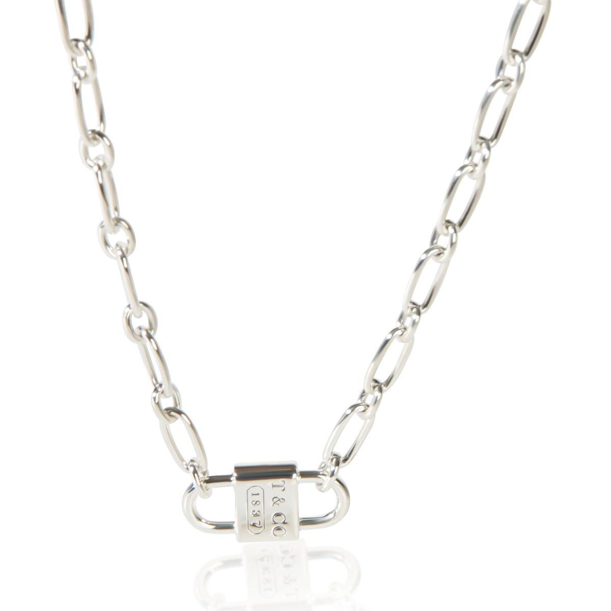 Tiffany & Co. Sterling Silver 1837 Small Double Lock Necklace fv