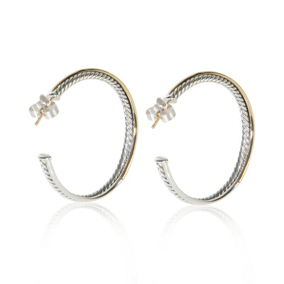 David Yurman Yellow Gold & Sterling Silver Crossover Hoop Earrings fv