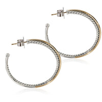 David Yurman Yellow Gold & Sterling Silver Crossover Hoop Earrings sv