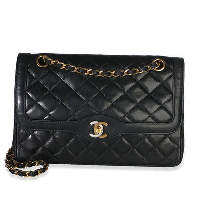 Chanel Vintage Black Quilted Lambskin Medium Paris Double Flap Bag Handbag id