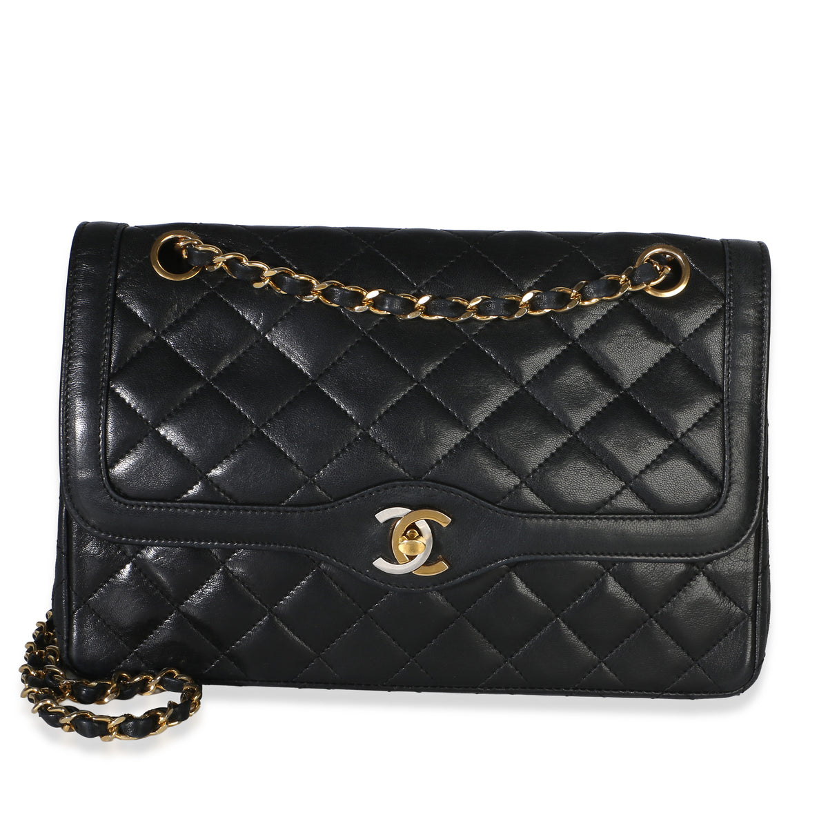 Chanel Vintage Black Quilted Lambskin Medium Paris Double Flap Bag Handbag id