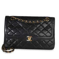 Chanel Vintage Black Quilted Lambskin Medium Paris Double Flap Bag Handbag id