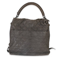 Chanel Dark Grey Quilted Matte Caviar Boy Handle Hobo Handbag id