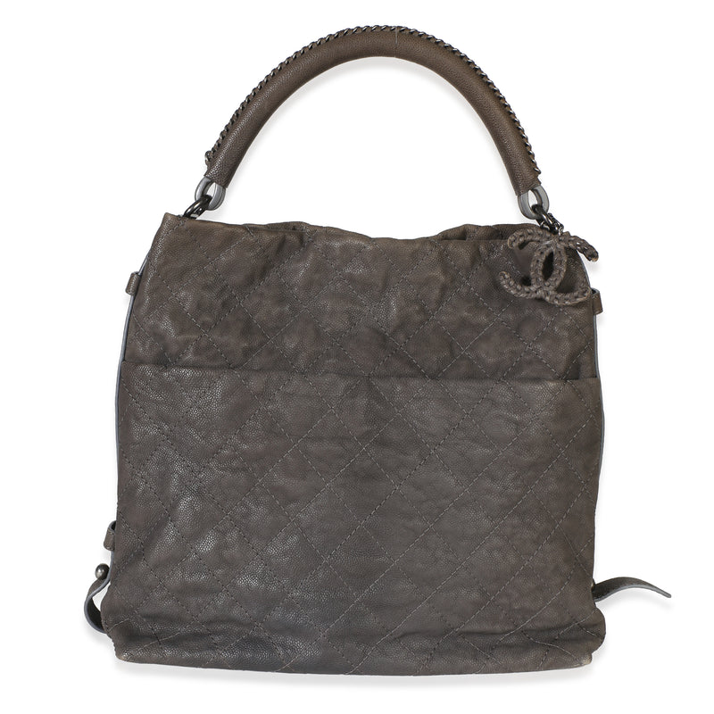 Chanel Dark Grey Quilted Matte Caviar Boy Handle Hobo Handbag id