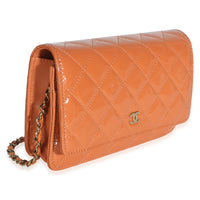 Chanel Dark Orange Quilted Patent Classic Wallet On Chain Handbag 3