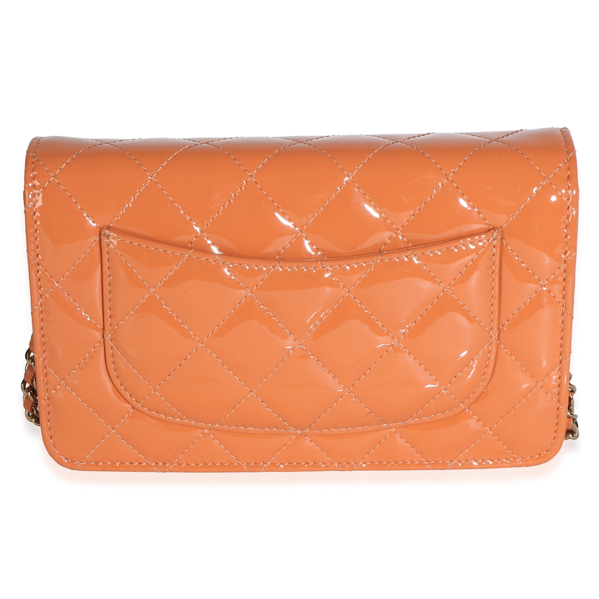 Chanel Dark Orange Quilted Patent Classic Wallet On Chain Handbag 4