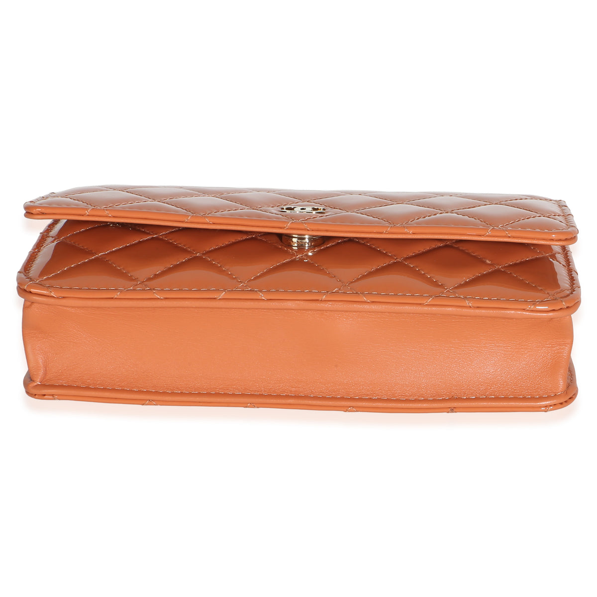 Chanel Dark Orange Quilted Patent Classic Wallet On Chain Handbag 5