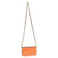 Chanel Dark Orange Quilted Patent Classic Wallet On Chain Handbag 8