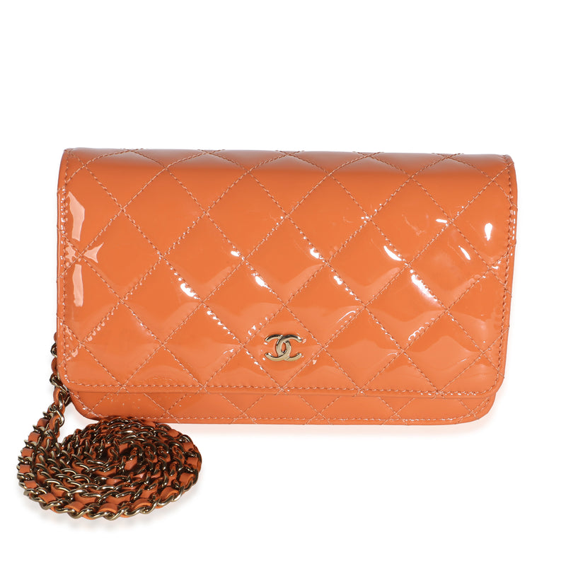 Chanel Dark Orange Quilted Patent Classic Wallet On Chain Handbag id