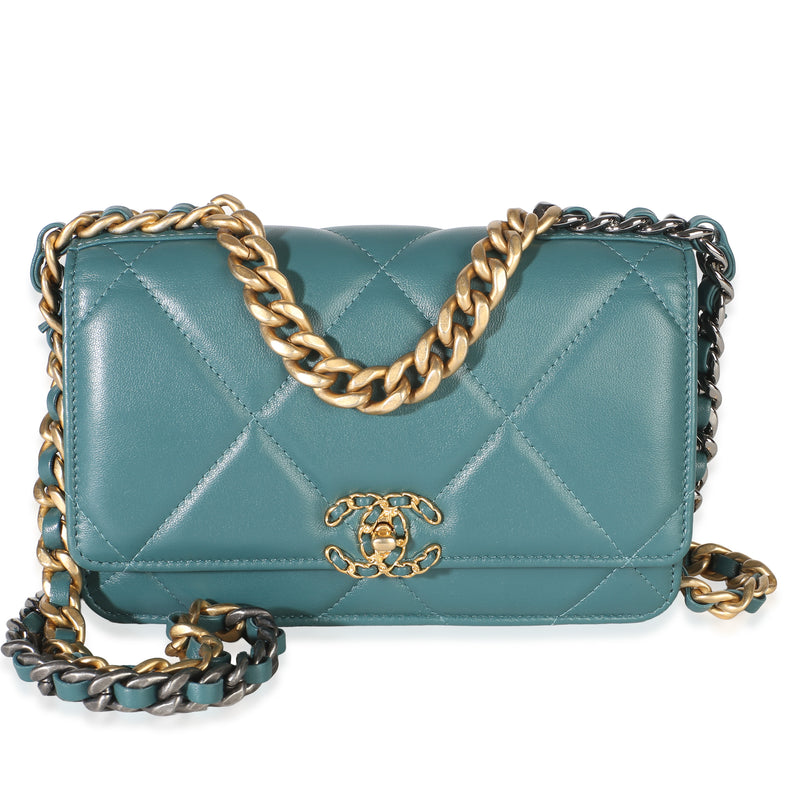 Chanel Dark Green Quilted Lambskin  19 Wallet On Chain Handbag id