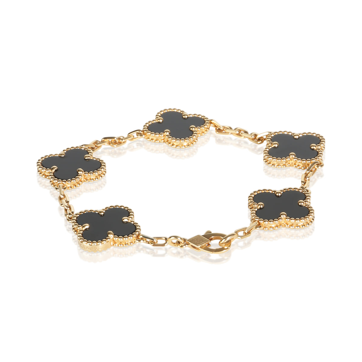 Van Cleef & Arpels Yellow Gold Onyx Vintage Alhambra Bracelet 3