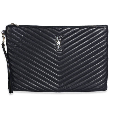 Saint Laurent Navy Matelasse Calfskin Monogram Large Cassandre Tablet Pouch Handbag id
