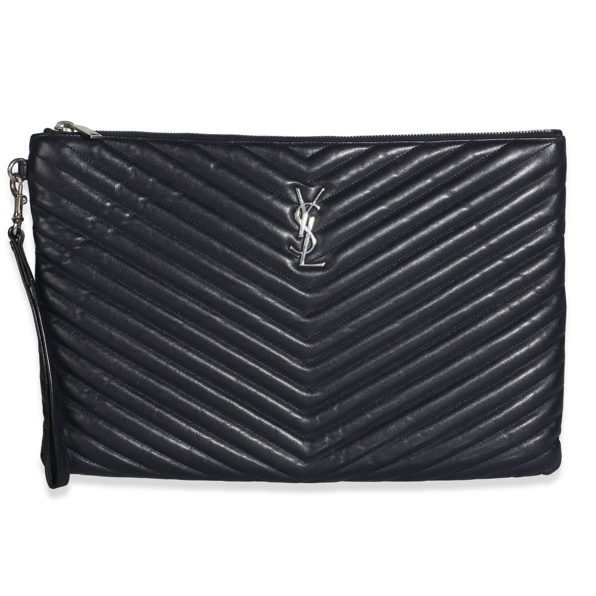 Saint Laurent Navy Matelasse Calfskin Monogram Large Cassandre Tablet Pouch Handbag id
