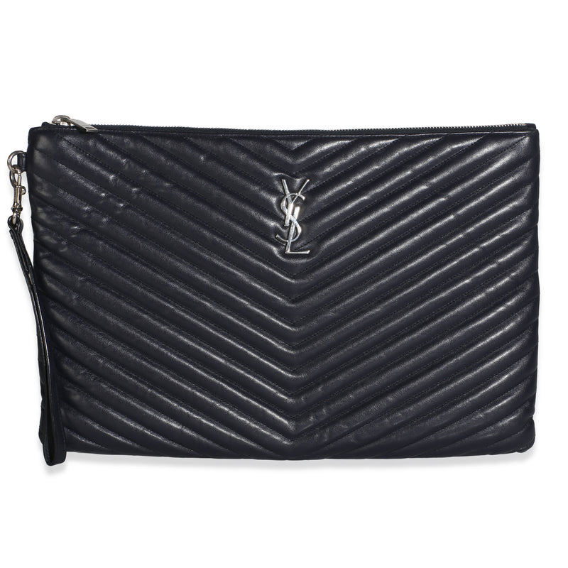 Saint Laurent Navy Matelasse Calfskin Monogram Large Cassandre Tablet Pouch Handbag id