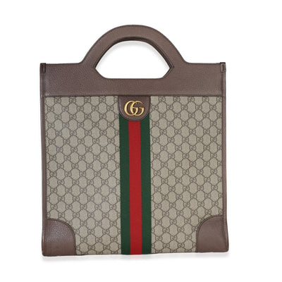 Gucci Beige GG Supreme Canvas Textured Calfskin Web Medium Ophidia Slip Handle T Handbag id
