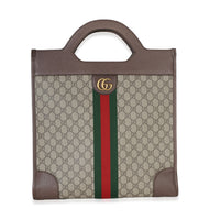 Gucci Beige GG Supreme Canvas Textured Calfskin Web Medium Ophidia Slip Handle T Handbag id
