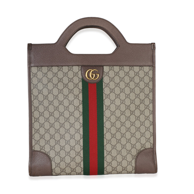 Gucci Beige GG Supreme Canvas Textured Calfskin Web Medium Ophidia Slip Handle T Handbag id