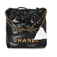 Chanel Black Quilted Calfskin Mini  22 Hobo Handbag id