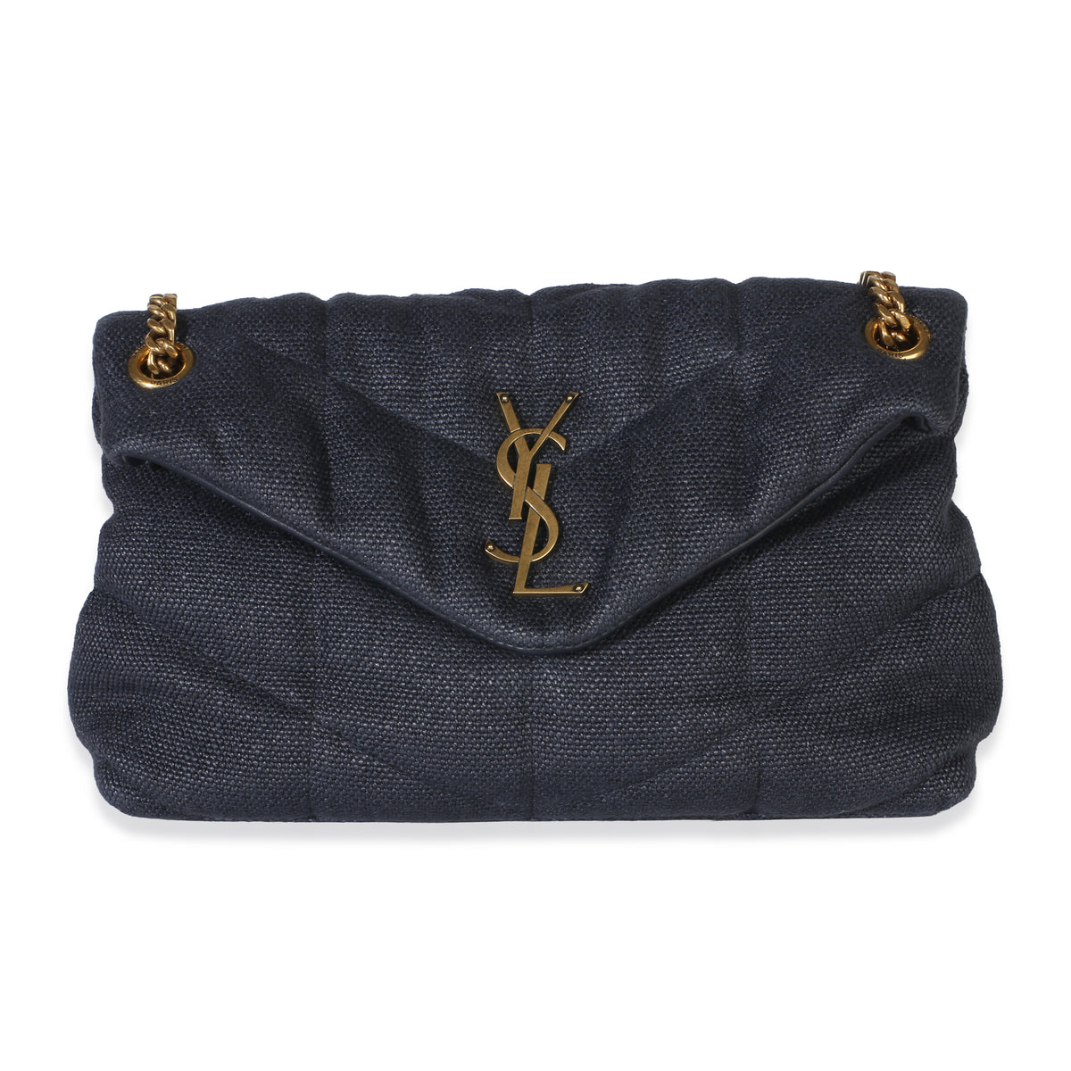 Saint Laurent Deep Marine Quilted Canvas Loulou Puffer Monogram Chain Satchel Handbag id