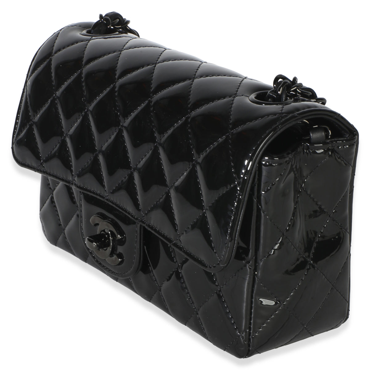 Chanel So Black Quilted Patent Mini Rectangular Flap Bag Handbag 2