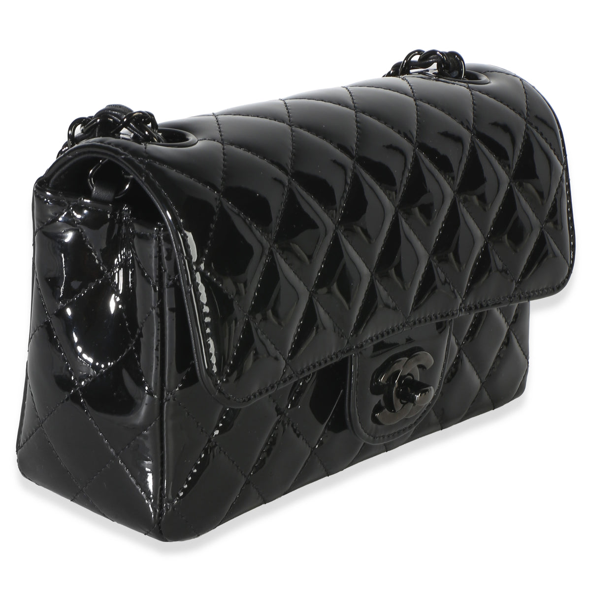 Chanel So Black Quilted Patent Mini Rectangular Flap Bag Handbag 3