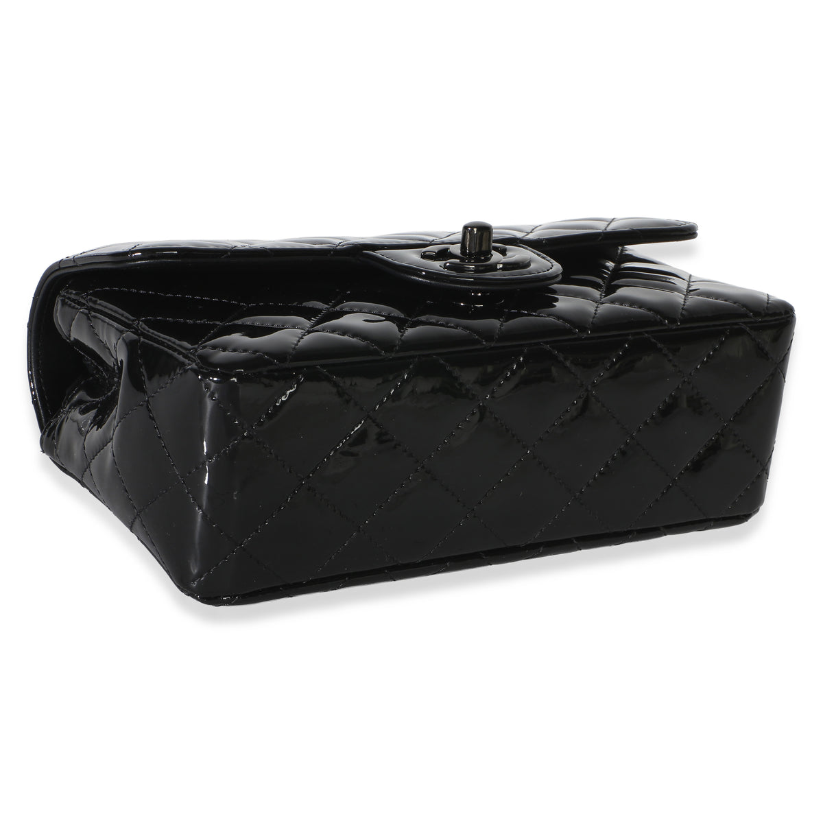 Chanel So Black Quilted Patent Mini Rectangular Flap Bag Handbag 7