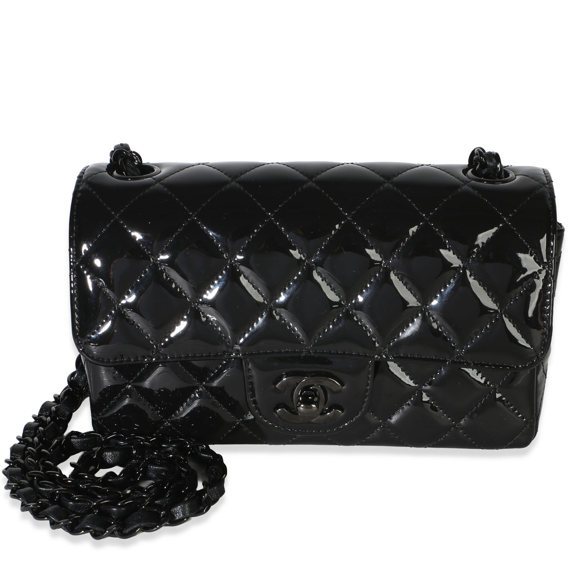 Chanel So Black Quilted Patent Mini Rectangular Flap Bag Handbag id