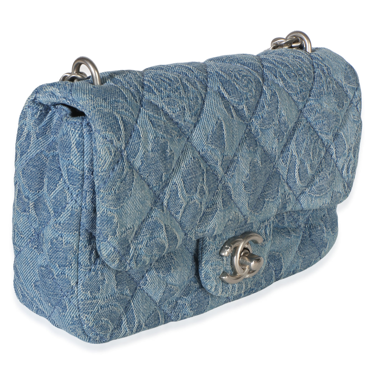 Chanel Blue Quilted Denim Camellia Sweetheart Mini Flap Bag Handbag 2