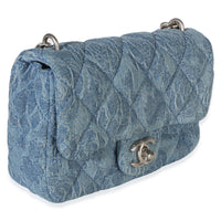 Chanel Blue Quilted Denim Camellia Sweetheart Mini Flap Bag Handbag 2