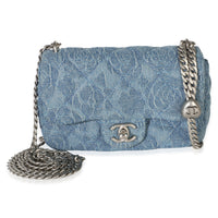 Chanel Blue Quilted Denim Camellia Sweetheart Mini Flap Bag Handbag 3
