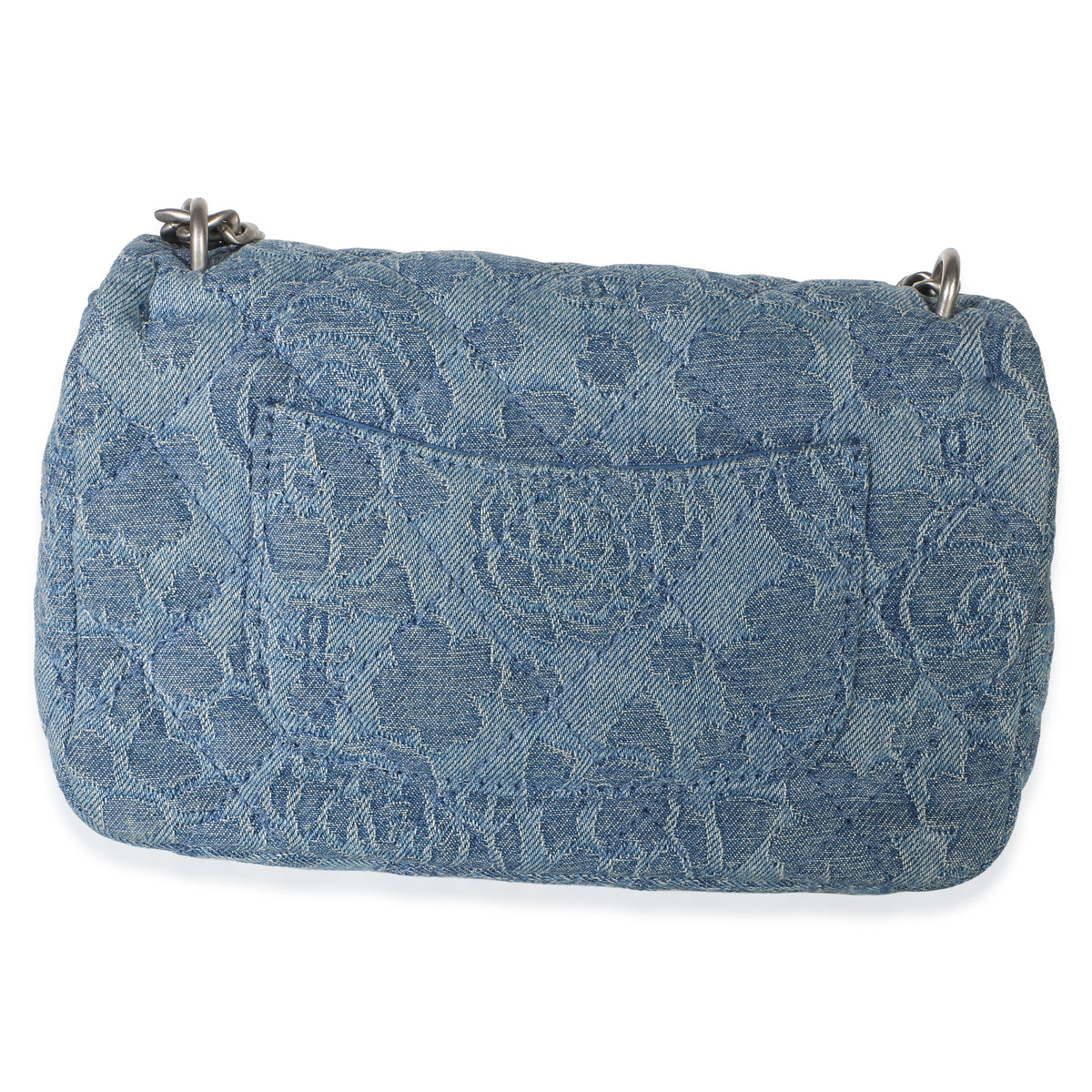 Chanel Blue Quilted Denim Camellia Sweetheart Mini Flap Bag Handbag 4