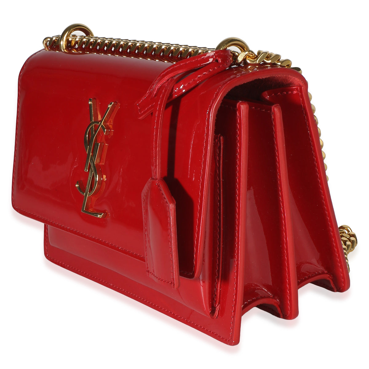 Saint Laurent Red Patent Small Monogram Sunset Chain Bag Handbag 2