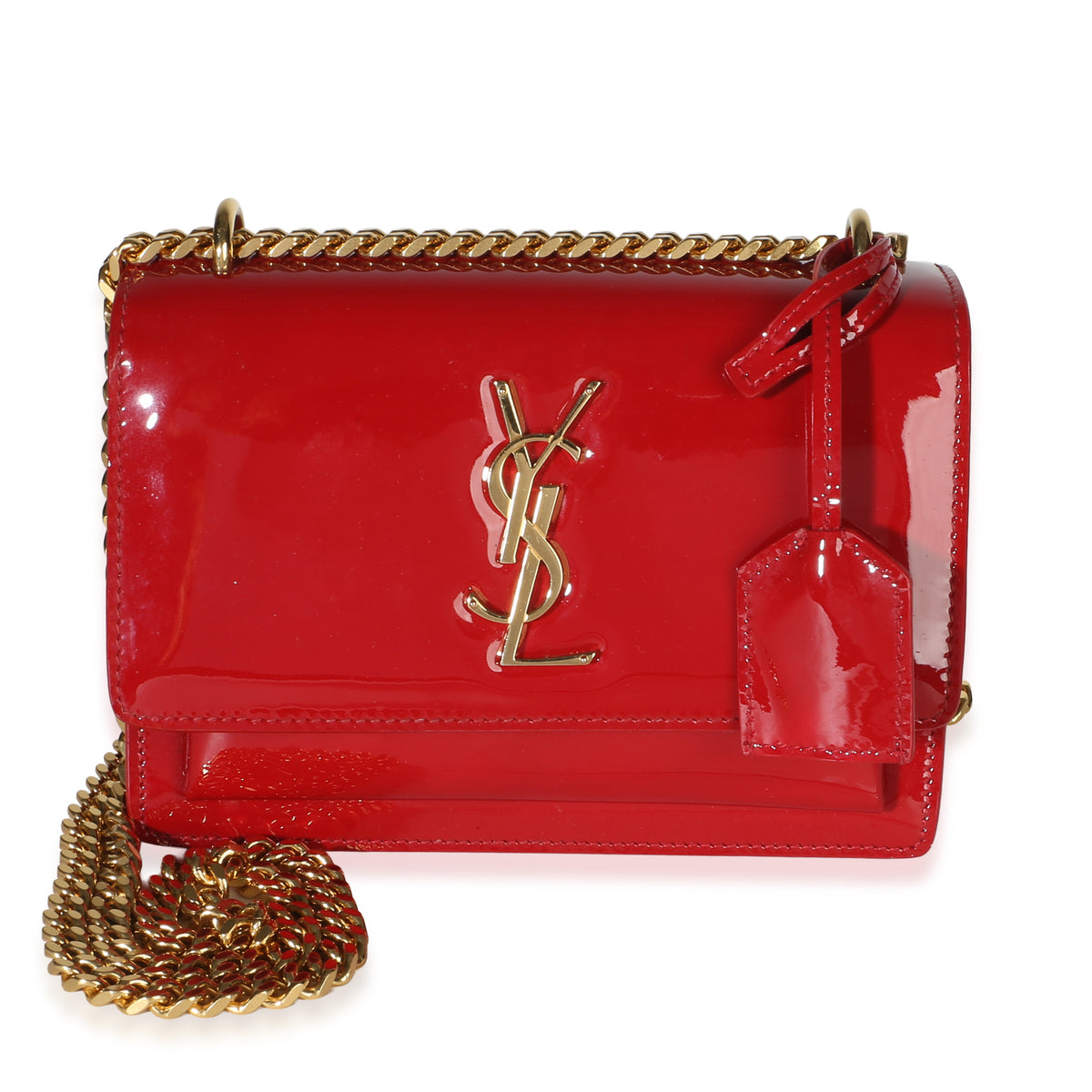 Saint Laurent Red Patent Small Monogram Sunset Chain Bag Handbag id