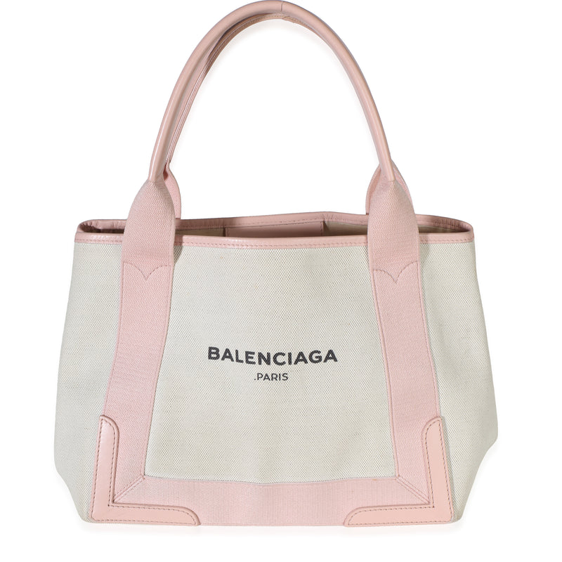 Balenciaga White Pink Canvas Small Cabas Tote Handbag id