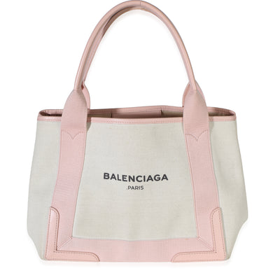 Balenciaga White Pink Canvas Small Cabas Tote Handbag id