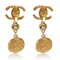 Chanel Gold Plated Vintage Strass CC Medallion Earrings 3