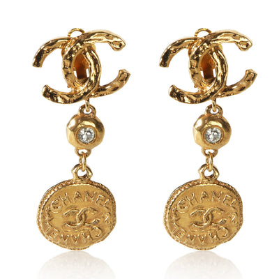 Chanel Gold Plated Vintage Strass CC Medallion Earrings fv