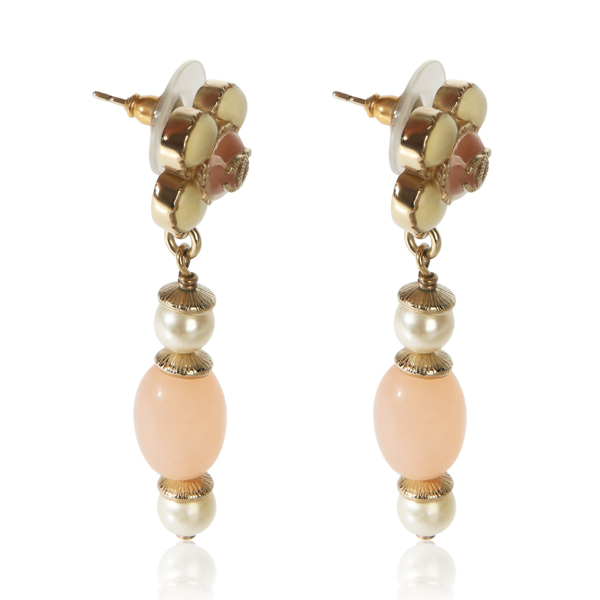Chanel Gold Plated 2016 Resin & Faux Pearl Flower Earrings 2