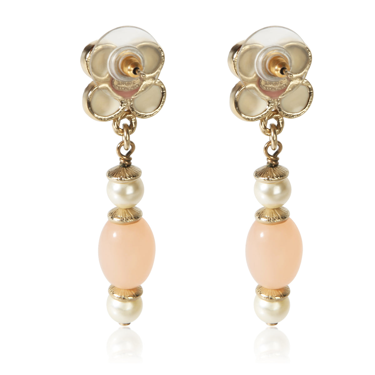 Chanel Gold Plated 2016 Resin & Faux Pearl Flower Earrings 3