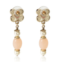 Chanel Gold Plated 2016 Resin & Faux Pearl Flower Earrings 3