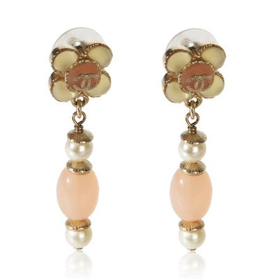 Chanel Gold Plated 2016 Resin & Faux Pearl Flower Earrings fv