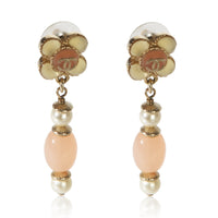 Chanel Gold Plated 2016 Resin & Faux Pearl Flower Earrings fv