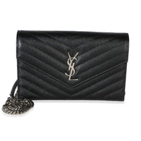 Saint Laurent Black Grain De Poudre Cassandre Envelope Chain Wallet Handbag id