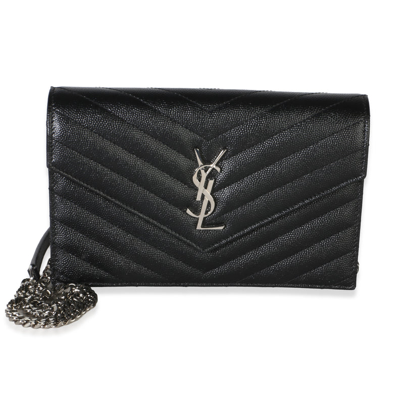 Saint Laurent Black Grain De Poudre Cassandre Envelope Chain Wallet Handbag id