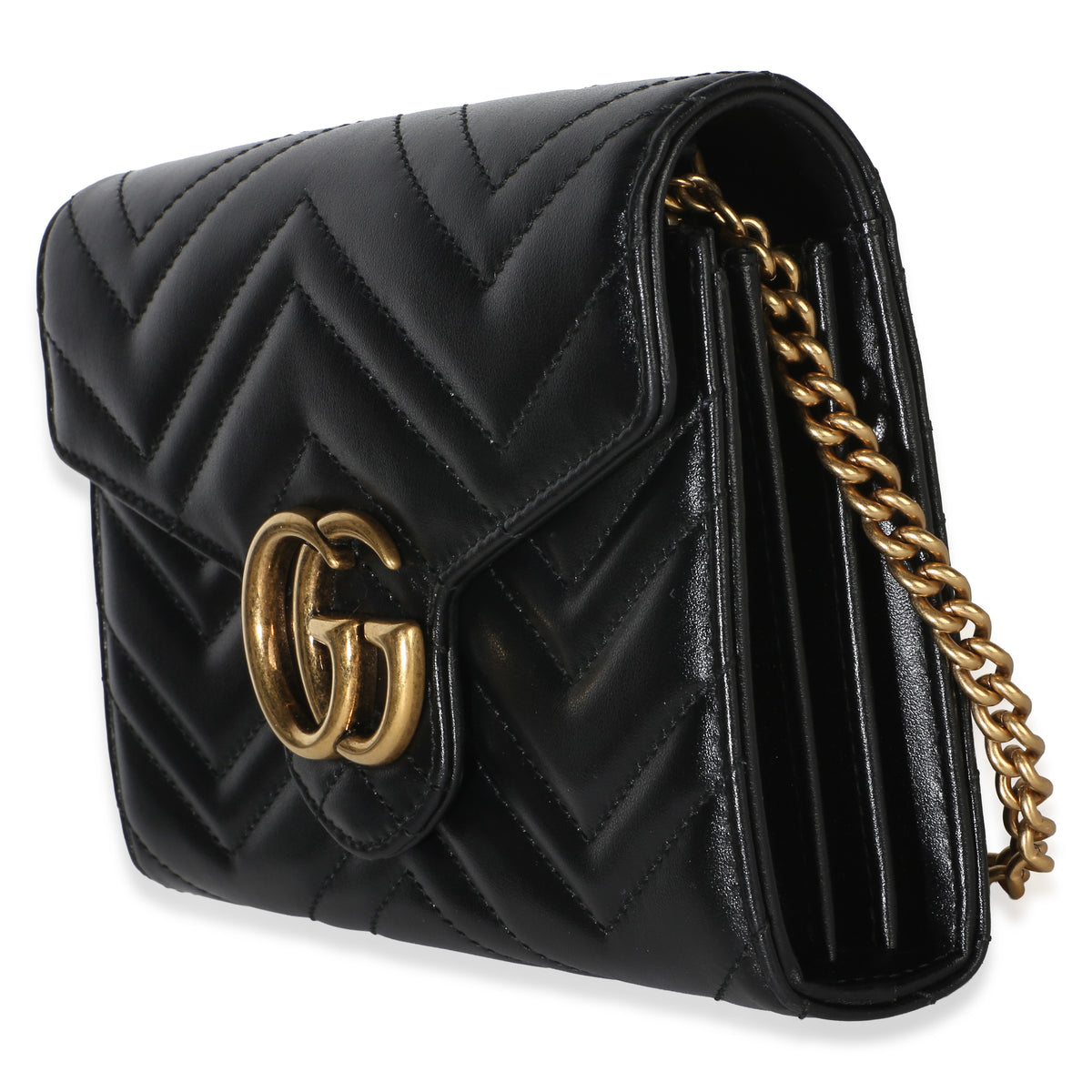 Gucci Black Matelasse Calfskin GG Marmont Chain Wallet Handbag 2