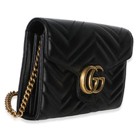 Gucci Black Matelasse Calfskin GG Marmont Chain Wallet Handbag 3