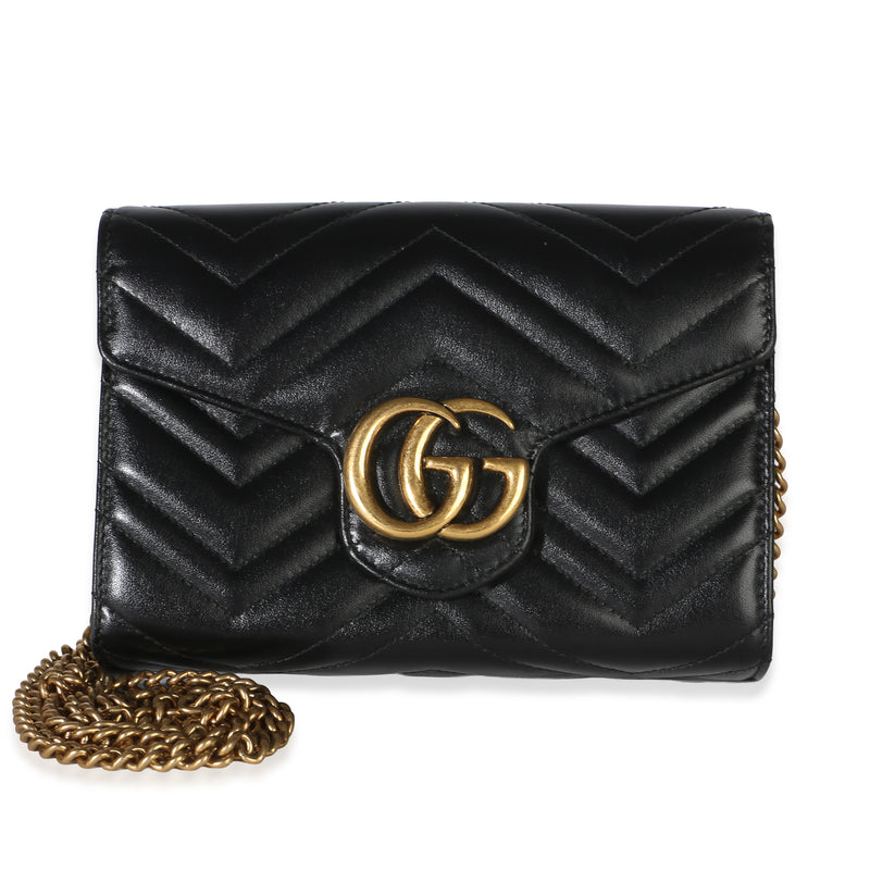 Gucci Black Matelasse Calfskin GG Marmont Chain Wallet Handbag id