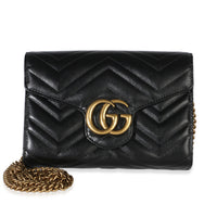Gucci Black Matelasse Calfskin GG Marmont Chain Wallet Handbag id